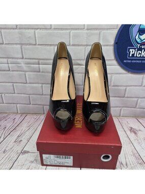 Merumote Black Patent Platform Stiletto Heels Peep Toe W/ Box Size 7.5